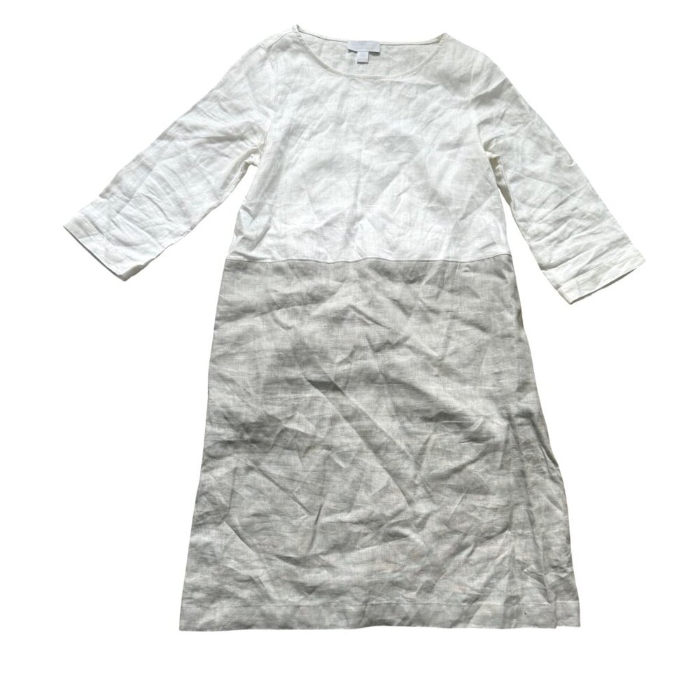 White Label Women's Shift Dress 4 Linen White Gray Colorblock Pockets Lagenlook